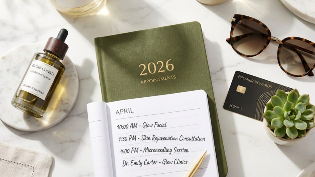 A professional skincare planning layout representing a skin rejuvenation budget in Silicon Valley.