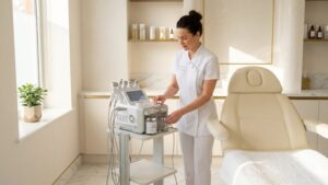 A clean and modern treatment room inside a professional medical spa in San Jose.